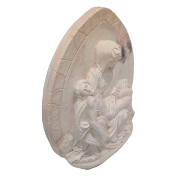 OOAK Mother Mary And Jesus Ceramic Plaque MCM 3D Marble-Like Pieta Figure 8x7" - Picture 4 of 16